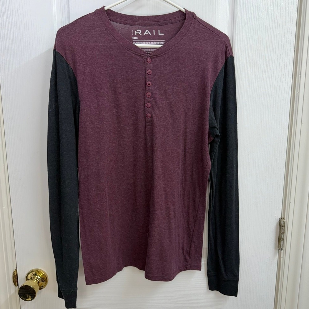 The Rail maroon gray Henley long sleeve casual crewcut lightweight shirt small